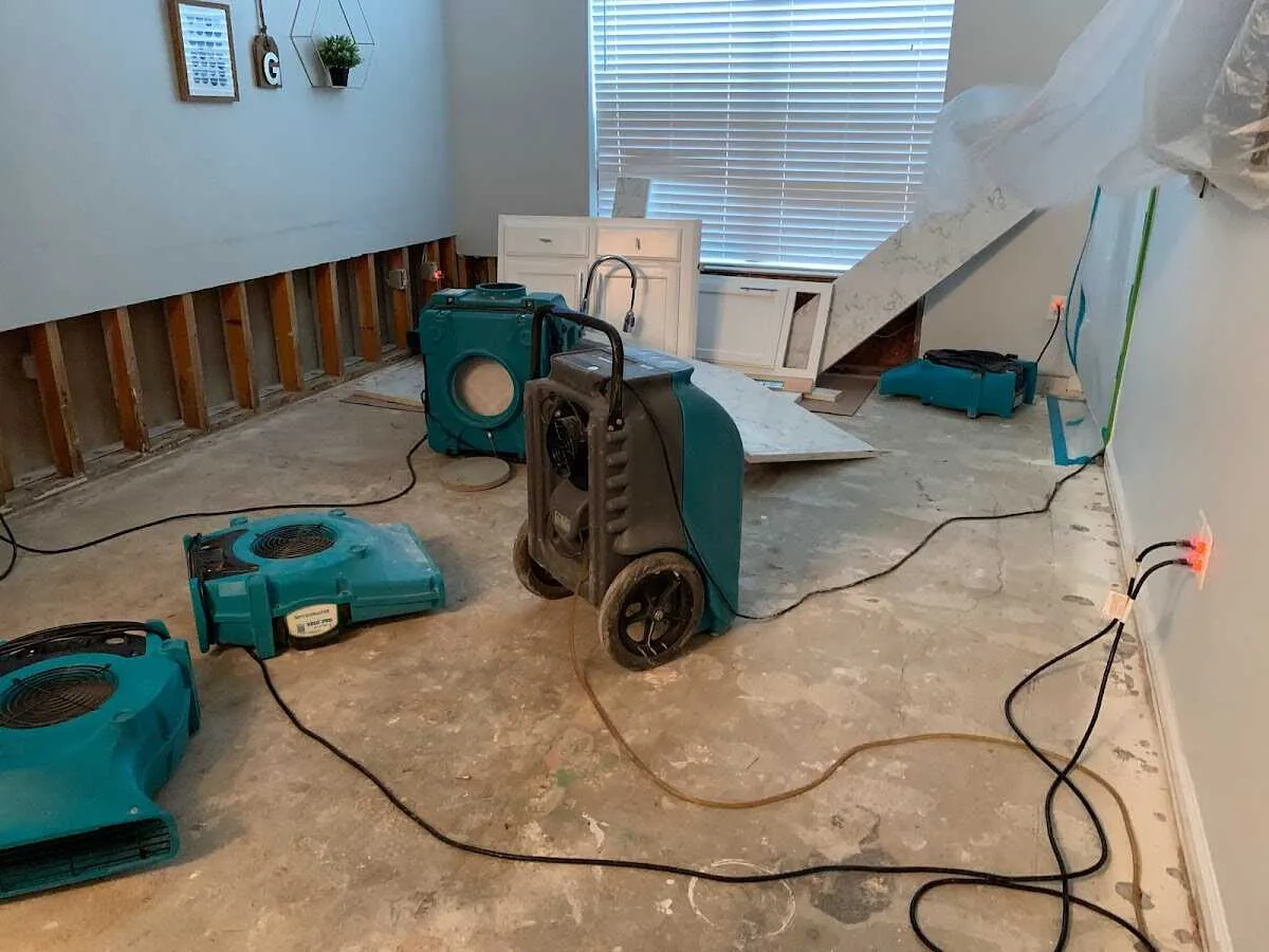Dehumidifier in flood-cut room for Water Damage Restoration in Thompson's Station